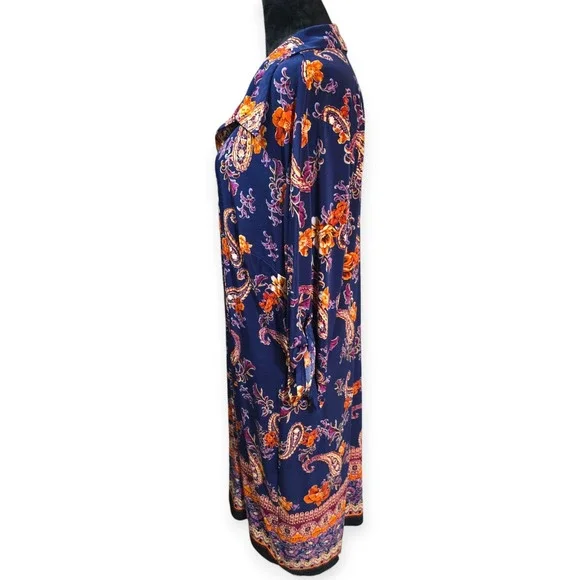 Mlle Gabrielle Maxi Dress Womens 2X Paisley Floral Roll Tab Sleeve Navy Blue - Picture 7 of 8